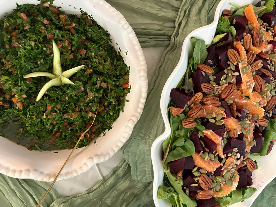 Salad bowls at a catered event